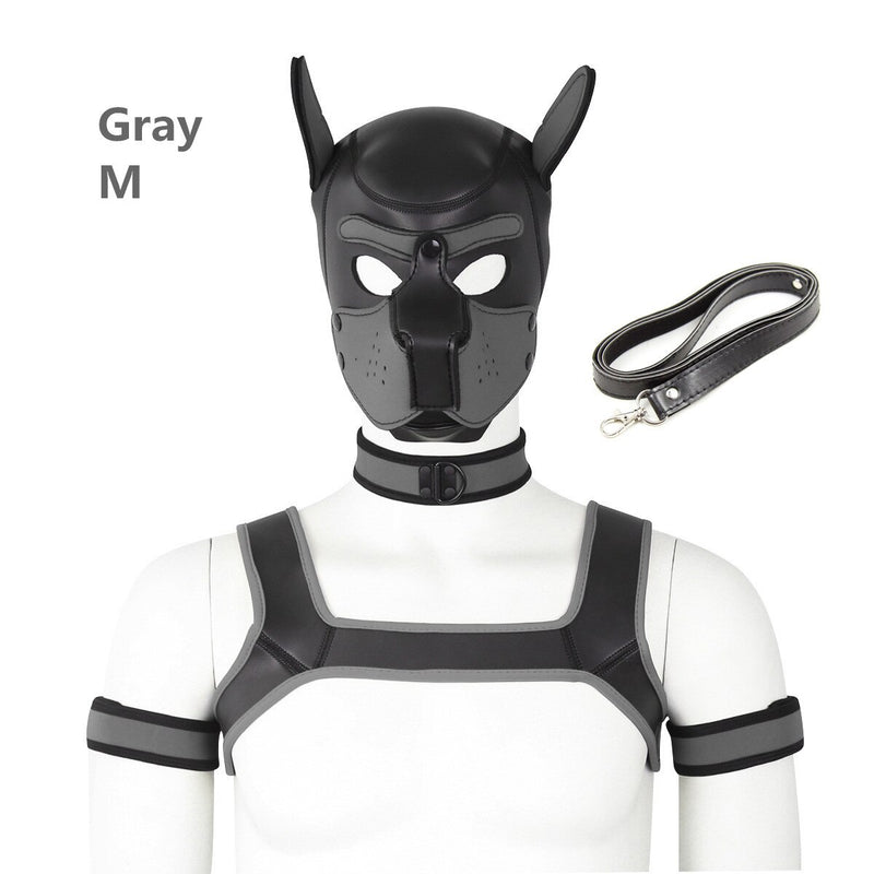 Bondage Hood Chest Belt Arm Band Neck Collar Dog Roleplay Fantasy Harness Club Costume