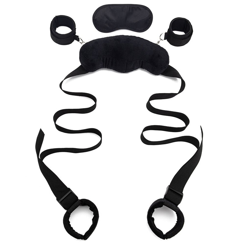 Bed Bondage Straps Set Love Posture Neck Collar Leg Cuffs Handcuffs Plush Sex Pillow