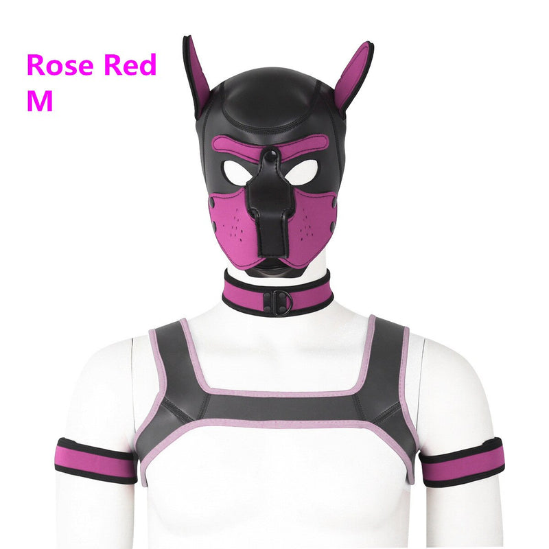 Dog Bondage Set With Restraints Hood Chest Belt Collar Arm Band For Pup Role Play