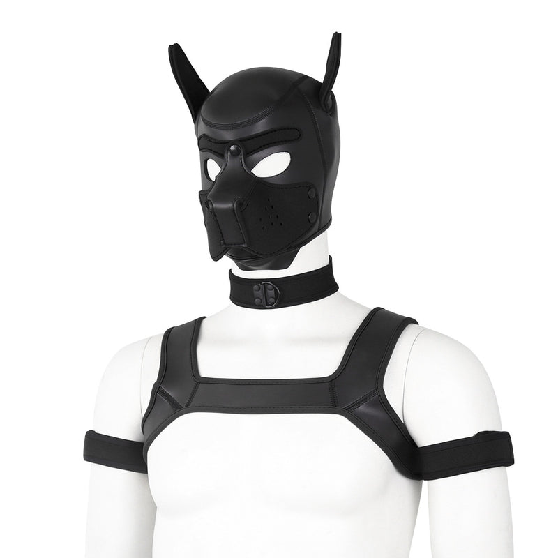 Bondage Hood Chest Belt Arm Band Neck Collar Dog Roleplay Fantasy Harness Club Costume