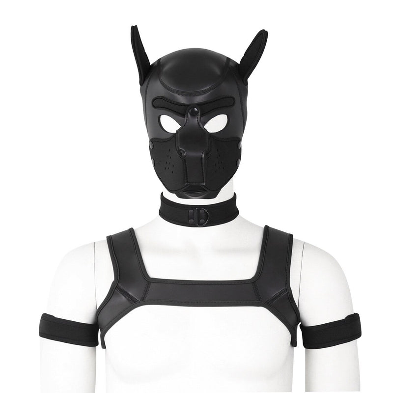 Dog Bondage Set With Restraints Hood Chest Belt Collar Arm Band For Pup Role Play