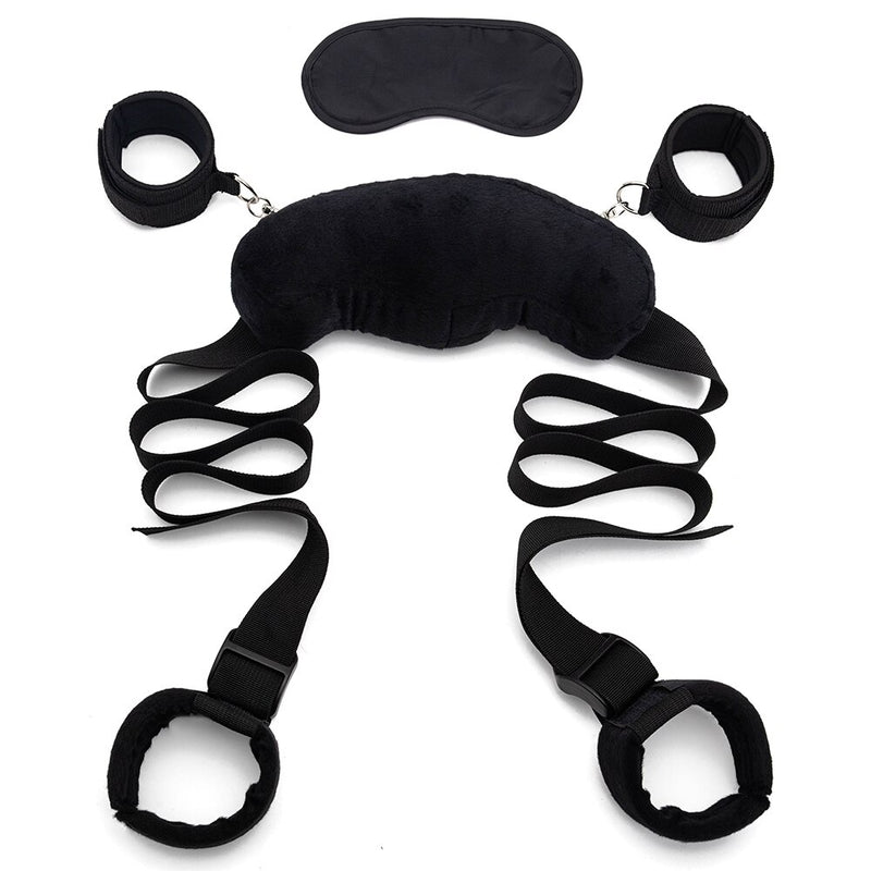 Bed Bondage Straps Set Love Posture Neck Collar Leg Cuffs Handcuffs Plush Sex Pillow