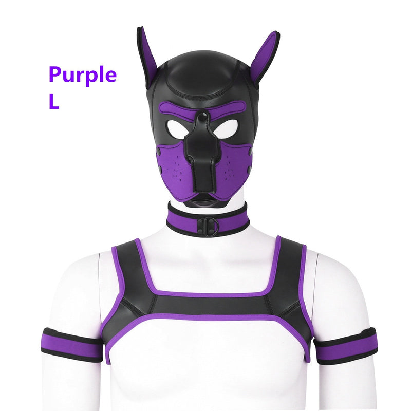 Dog Bondage Set With Restraints Hood Chest Belt Collar Arm Band For Pup Role Play