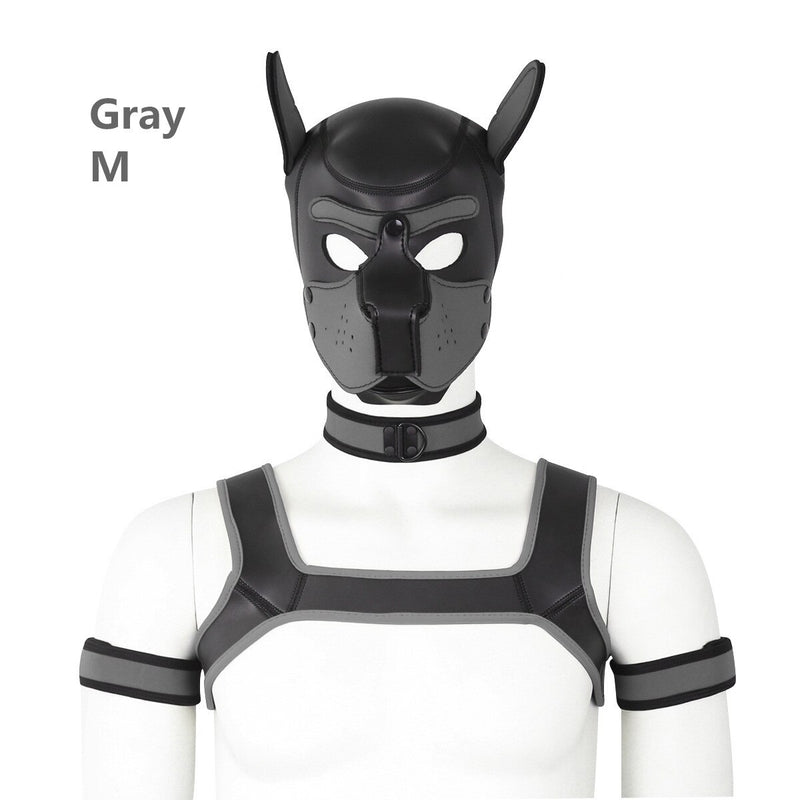Dog Bondage Set With Restraints Hood Chest Belt Collar Arm Band For Pup Role Play