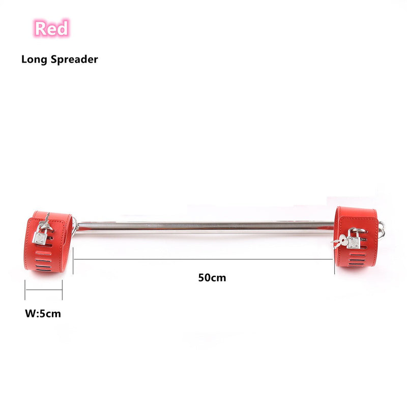 Leather Lockable Handcuffs Strap with Metal Spreader Bar