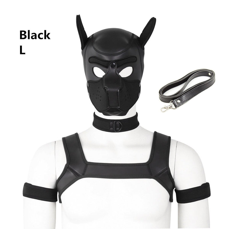 Bondage Hood Chest Belt Arm Band Neck Collar Dog Roleplay Fantasy Harness Club Costume