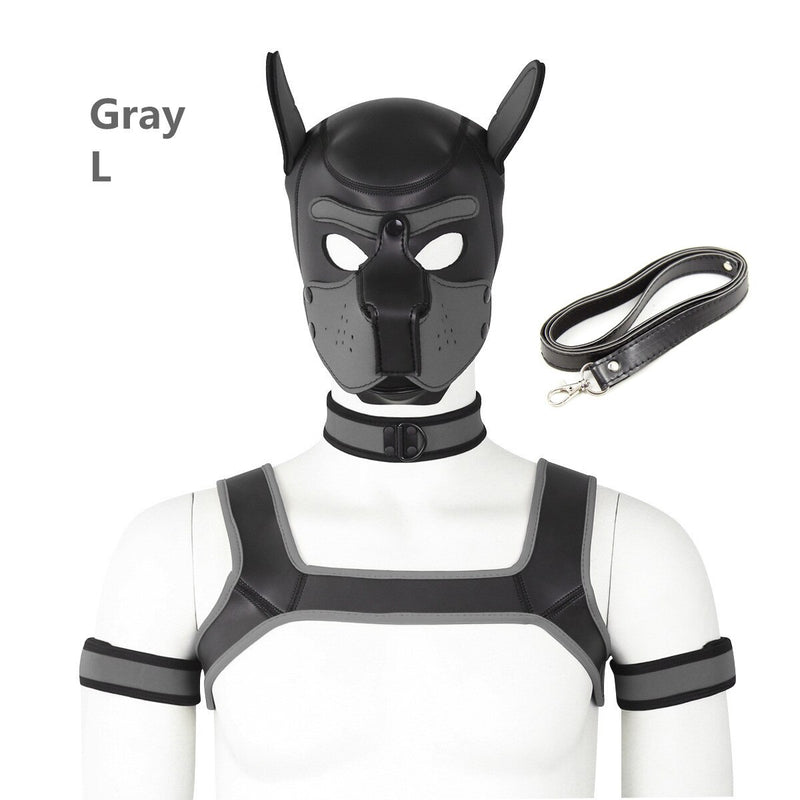 Bondage Hood Chest Belt Arm Band Neck Collar Dog Roleplay Fantasy Harness Club Costume