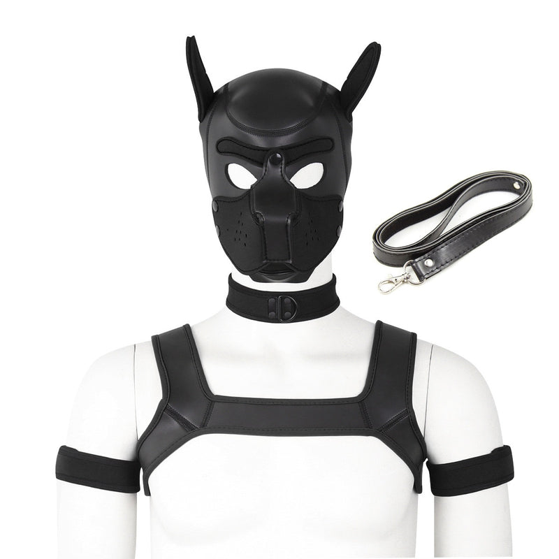 Bondage Hood Chest Belt Arm Band Neck Collar Dog Roleplay Fantasy Harness Club Costume