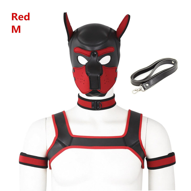 Bondage Hood Chest Belt Arm Band Neck Collar Dog Roleplay Fantasy Harness Club Costume
