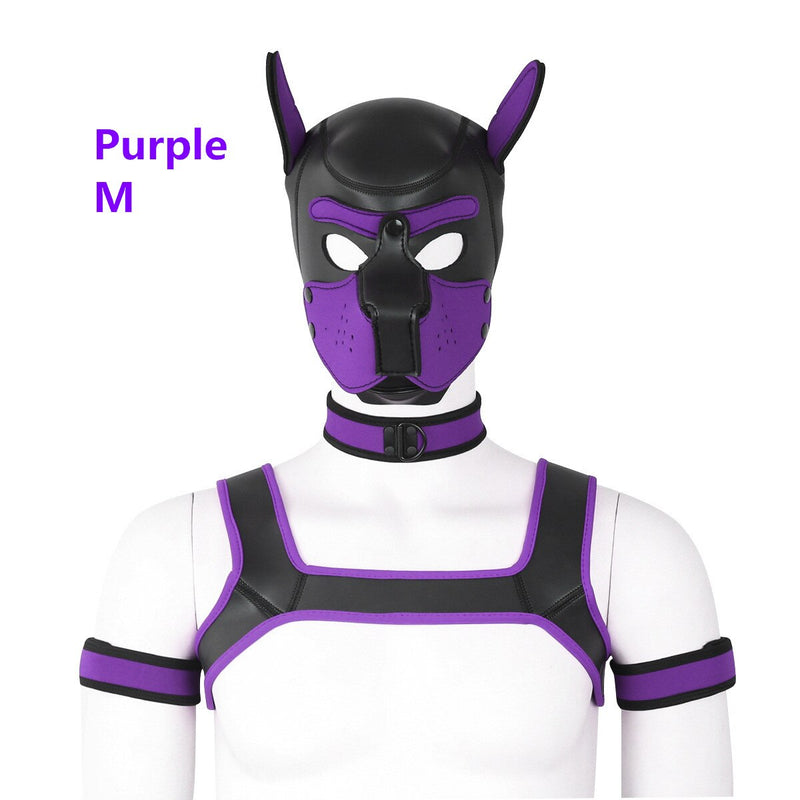 Dog Bondage Set With Restraints Hood Chest Belt Collar Arm Band For Pup Role Play
