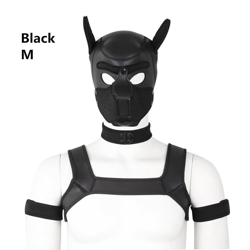 Dog Bondage Set With Restraints Hood Chest Belt Collar Arm Band For Pup Role Play