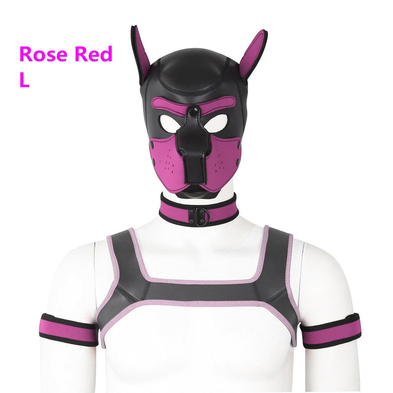 Dog Bondage Set With Restraints Hood Chest Belt Collar Arm Band For Pup Role Play