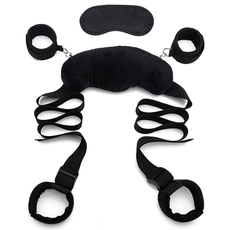 Bed Bondage Straps Set Love Posture Neck Collar Leg Cuffs Handcuffs Plush Sex Pillow