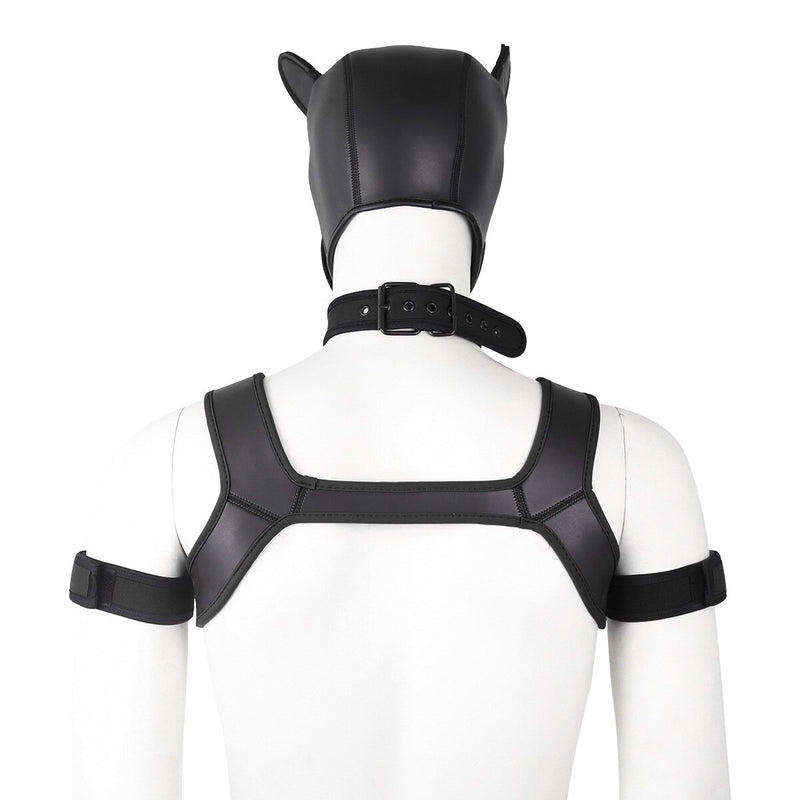 Bondage Hood Chest Belt Arm Band Neck Collar Dog Roleplay Fantasy Harness Club Costume