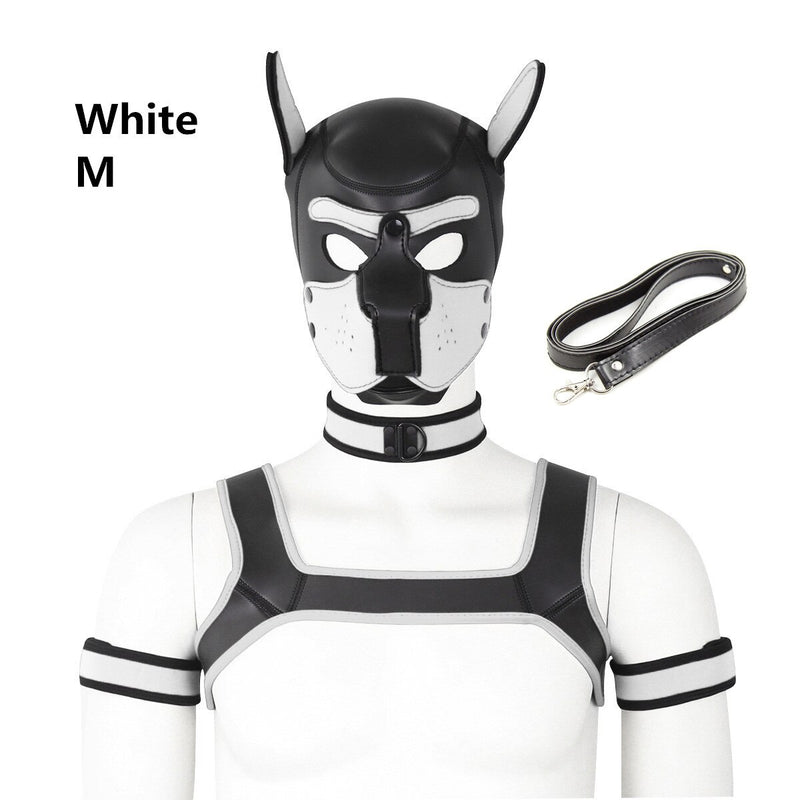 Bondage Hood Chest Belt Arm Band Neck Collar Dog Roleplay Fantasy Harness Club Costume