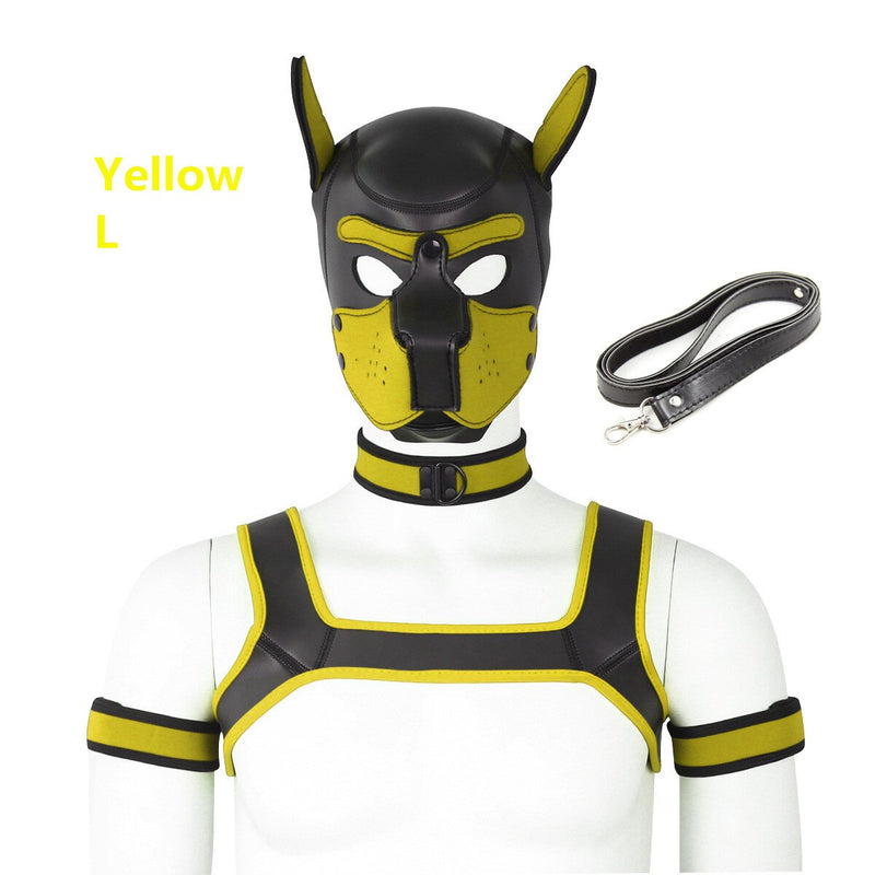 Bondage Hood Chest Belt Arm Band Neck Collar Dog Roleplay Fantasy Harness Club Costume