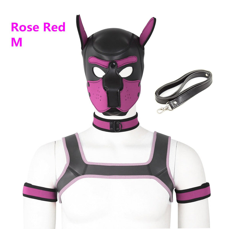 Bondage Hood Chest Belt Arm Band Neck Collar Dog Roleplay Fantasy Harness Club Costume