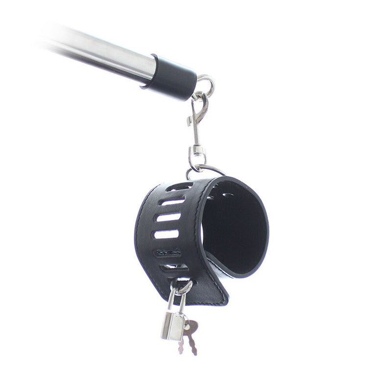 Leather Lockable Handcuffs Strap with Metal Spreader Bar