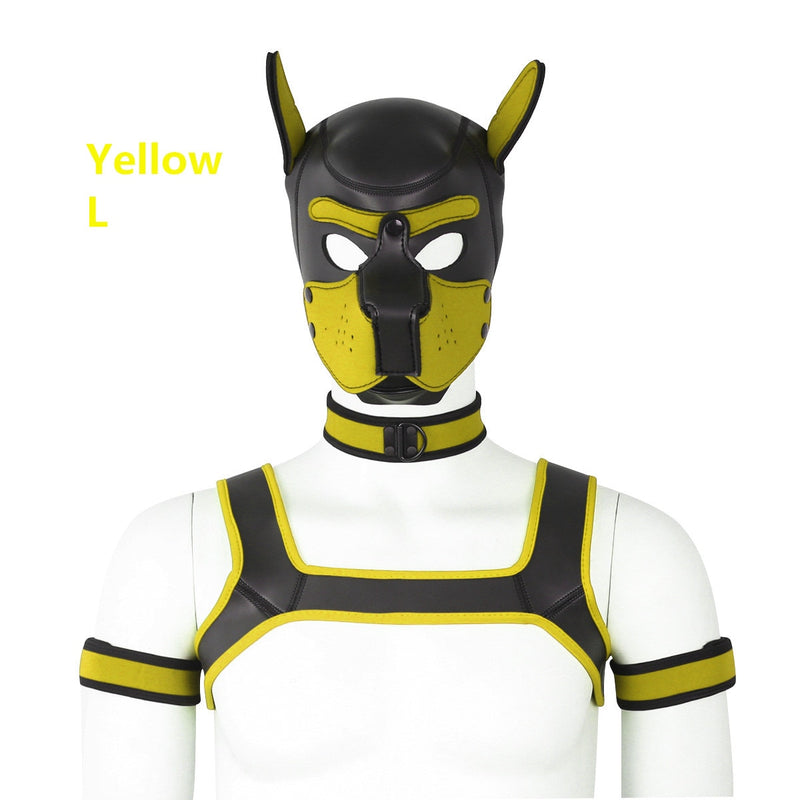 Dog Bondage Set With Restraints Hood Chest Belt Collar Arm Band For Pup Role Play