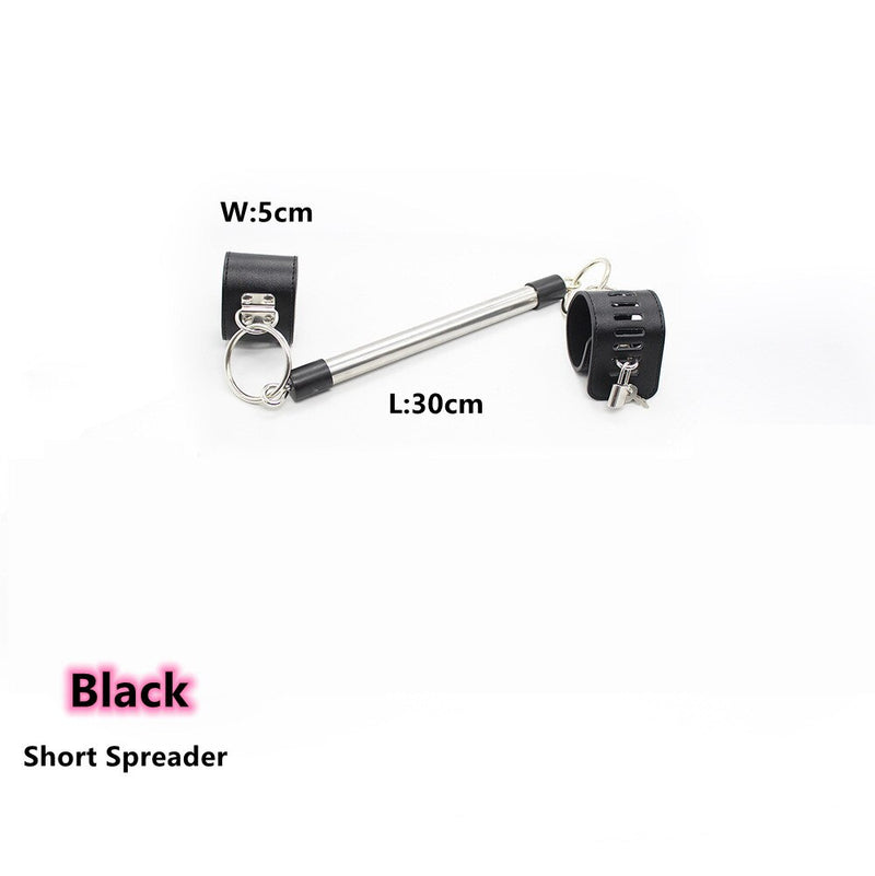 Leather Lockable Handcuffs Strap with Metal Spreader Bar