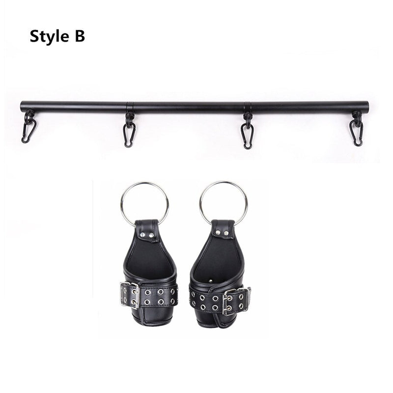 Bondage Kit With Stainless Steel Detachable Spreader Bar And Leather Handcuffs