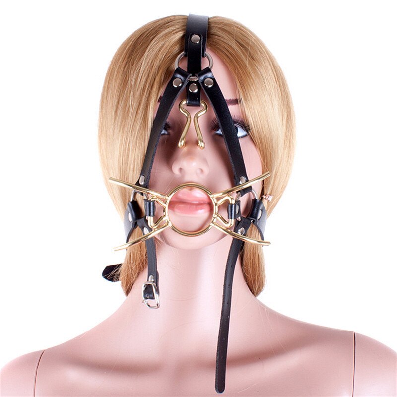 Bdsm Bondage outh Gag with Nose Hook Mask M Spider Shape Metal Ring Gag