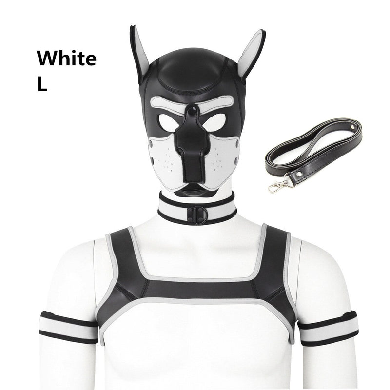 Bondage Hood Chest Belt Arm Band Neck Collar Dog Roleplay Fantasy Harness Club Costume