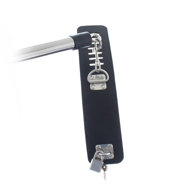Leather Lockable Handcuffs Strap with Metal Spreader Bar