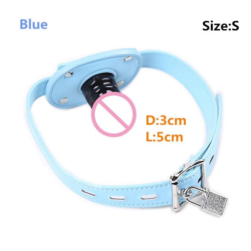 Sex Silicone Dildo Mouth Gag Toys with Leather Strap Locking Buckles