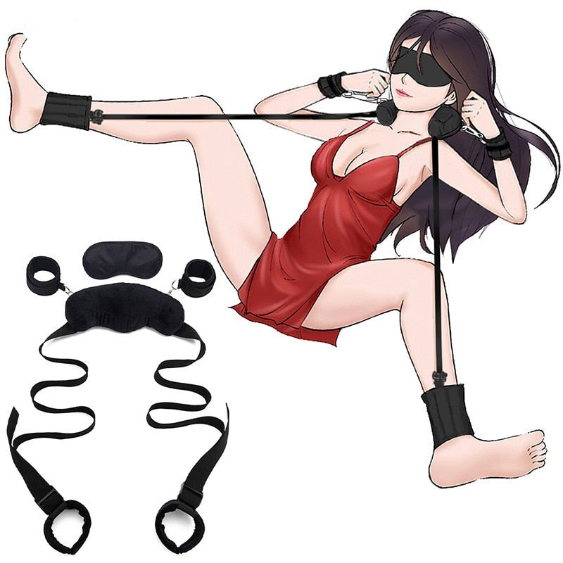 Bed Bondage Straps Set Love Posture Neck Collar Leg Cuffs Handcuffs Plush Sex Pillow