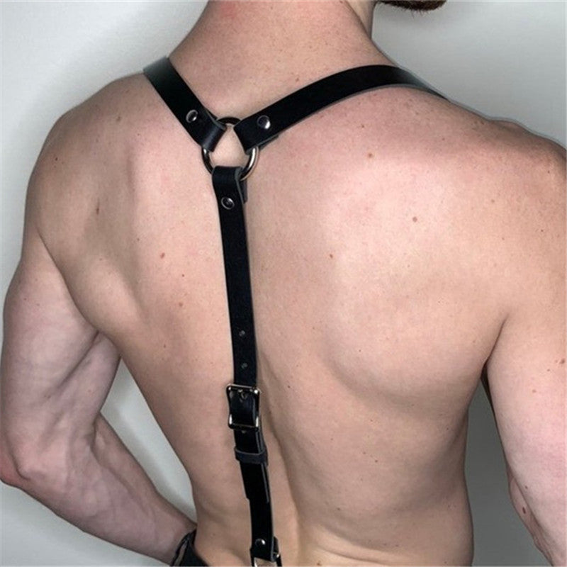 Fetish Men Leather Chest Harness Suspenders Bondage Body Shoulder Harness Belts Strap